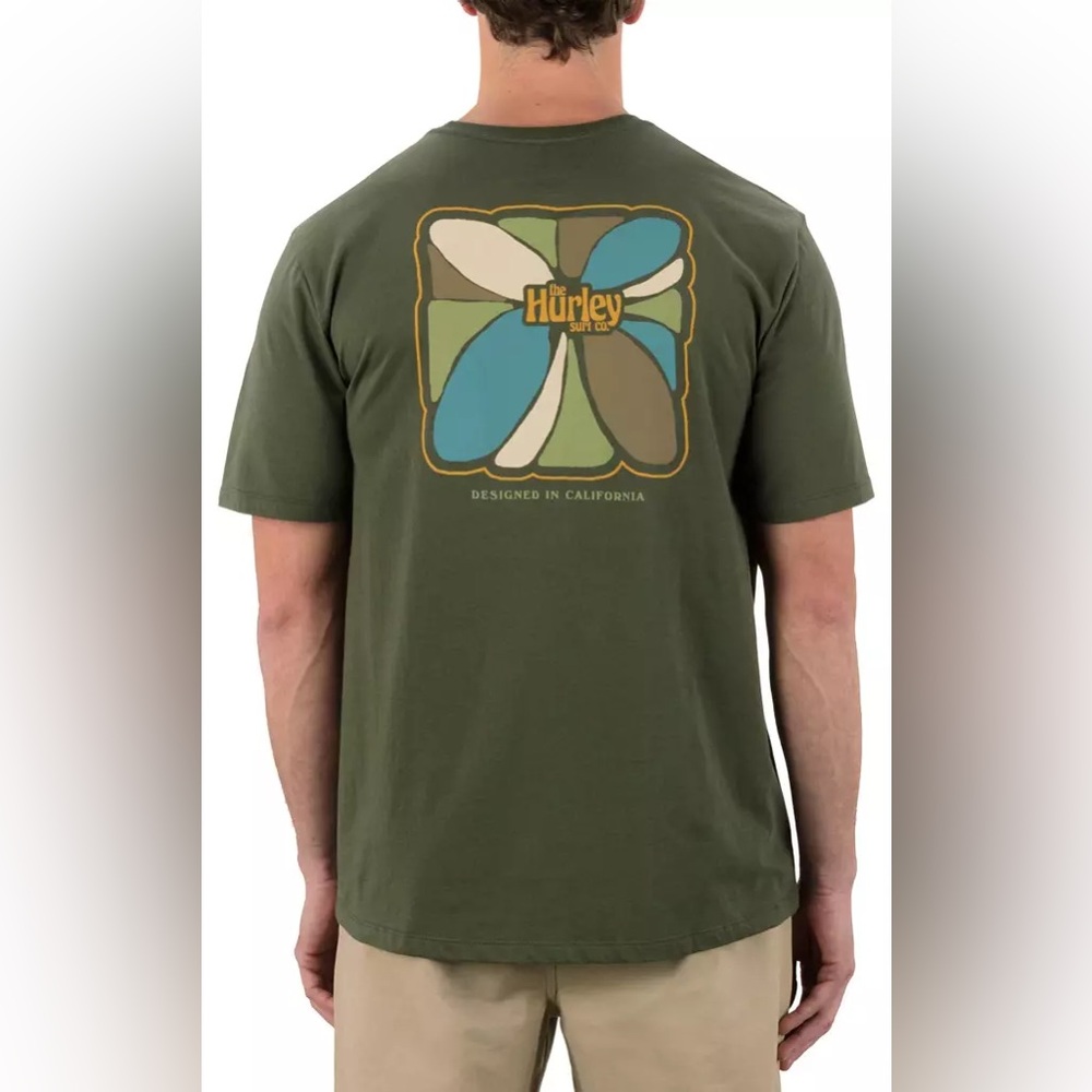 Hurley Olive Graphic Back-Print Short Sleeve Tee